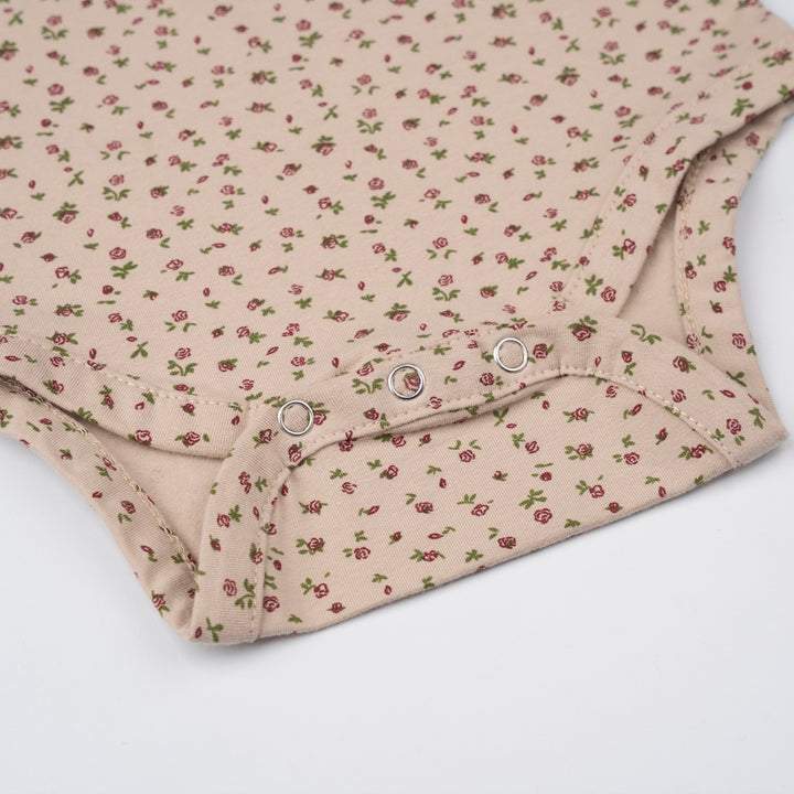 Poney Baby Girl Light Brown Wildflower Wishes Regular Fit Short Sleeve Bodysuit with Envelope Neck