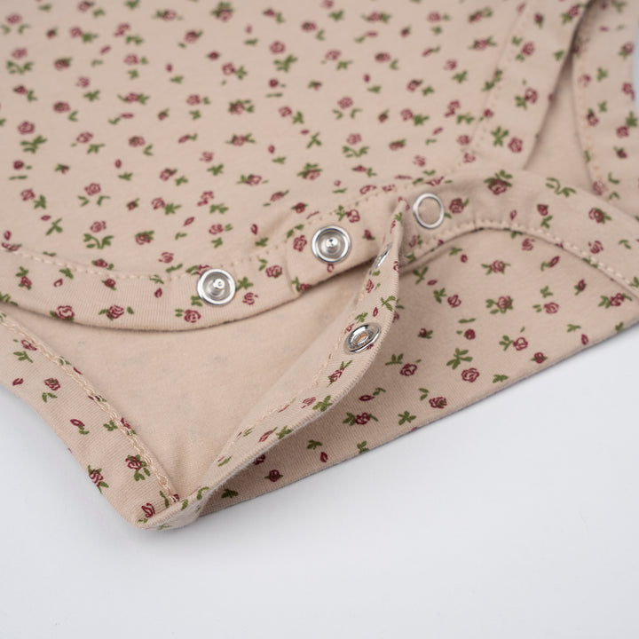 Poney Baby Girl Light Brown Wildflower Wishes Regular Fit Short Sleeve Bodysuit with Envelope Neck