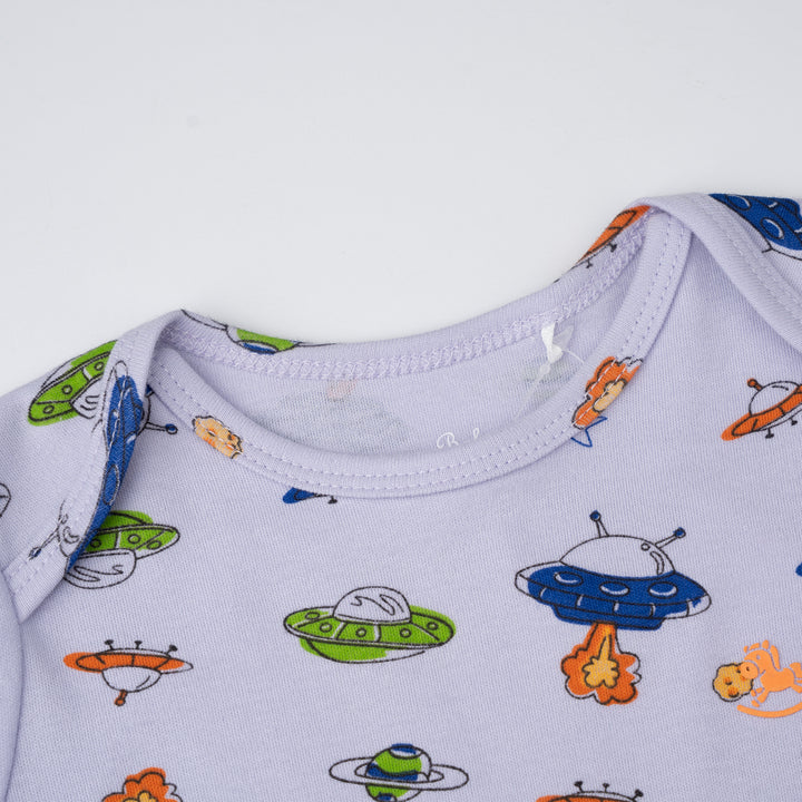 Poney Baby Boys Blue Little UFO Regular Fit Short Sleeve Bodysuits With Envelope Neck