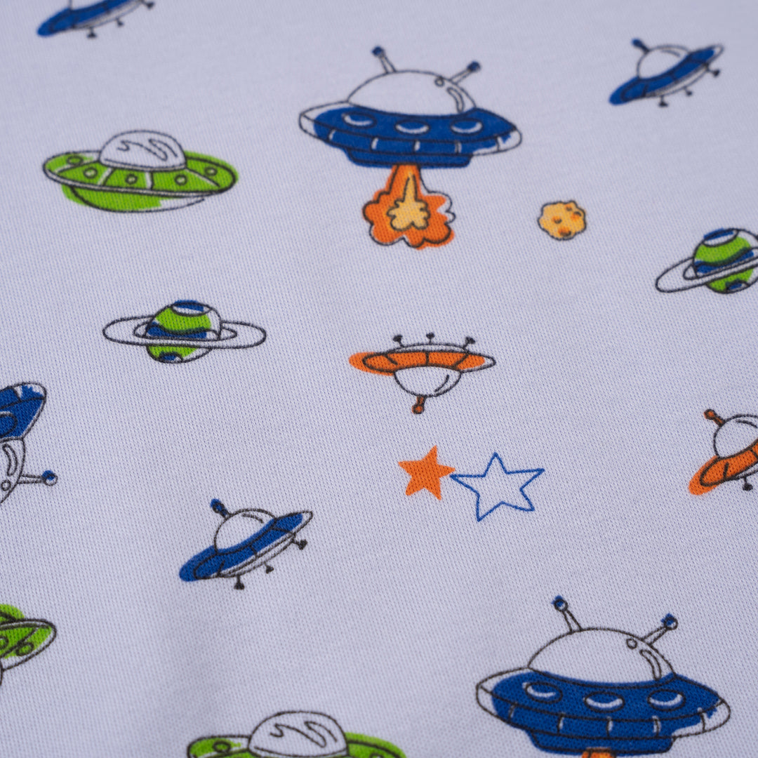 Poney Baby Boys Blue Little UFO Regular Fit Short Sleeve Bodysuits With Envelope Neck