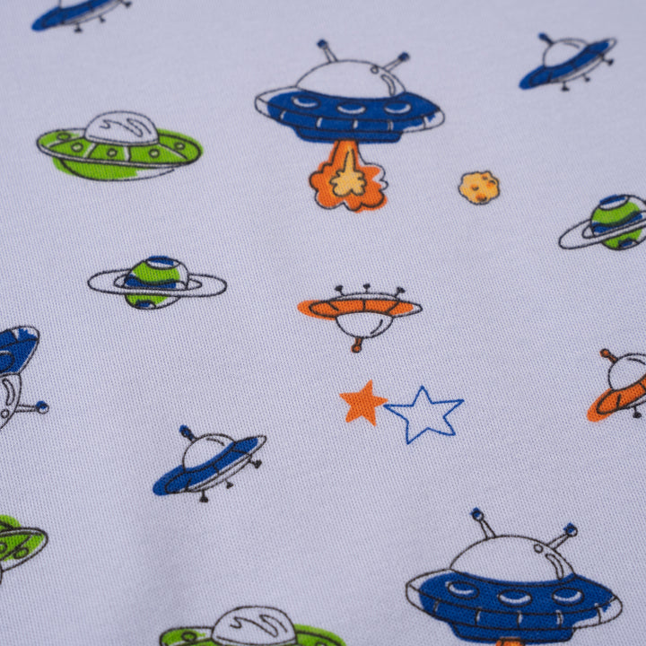 Poney Baby Boys Blue Little UFO Regular Fit Short Sleeve Bodysuits With Envelope Neck