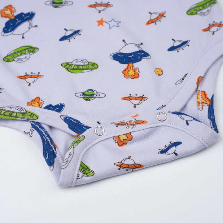Poney Baby Boys Blue Little UFO Regular Fit Short Sleeve Bodysuits With Envelope Neck