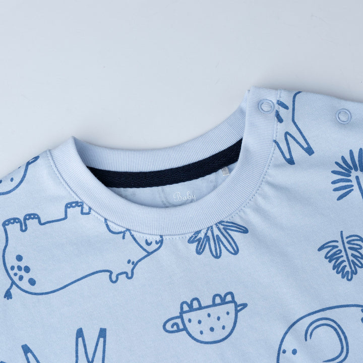 Blue Safari Short Sleeves Top & Bermuda Set