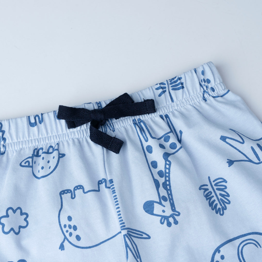 Blue Safari Short Sleeves Top & Bermuda Set