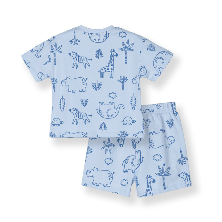 Blue Safari Short Sleeves Top & Bermuda Set