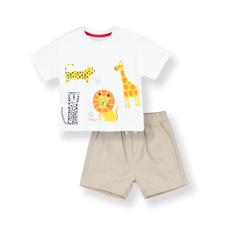 White Safari Print Loose Fit Top and Bermuda Set