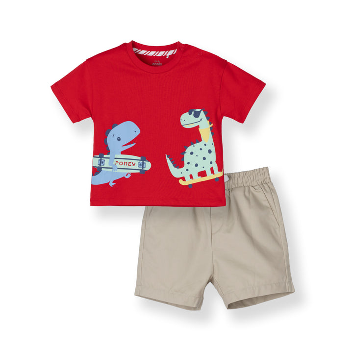 Dino Print Short Sleeves Top & Bermuda Set