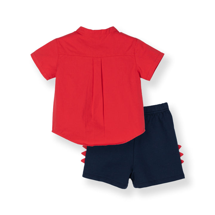Poplin Dino Print Short Sleeves Top & Bermuda Set
