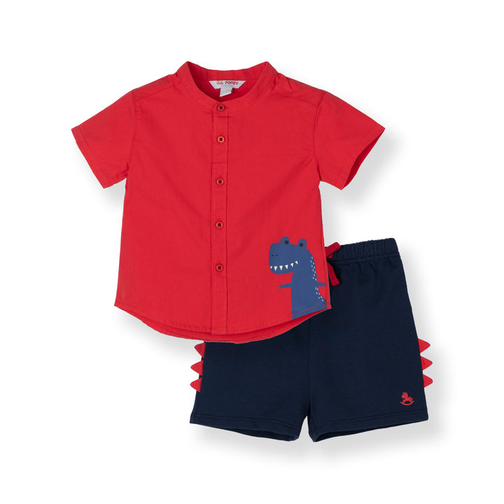 Poplin Dino Print Short Sleeves Top & Bermuda Set