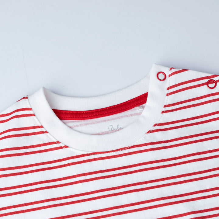 Red Stripe Dino Print Loose Fit Top and Long Pants Set