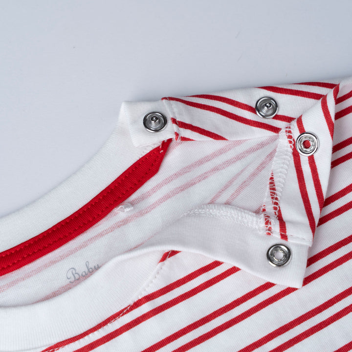 Red Stripe Dino Print Loose Fit Top and Long Pants Set