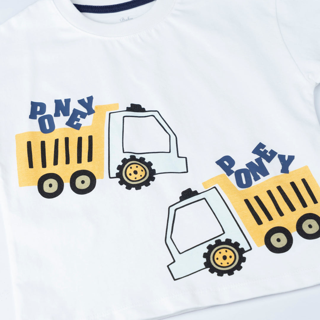 White Tipper Truck Print Loose Fit Top and Bermuda Set