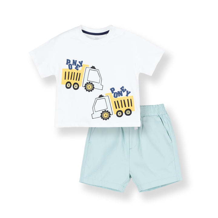 White Tipper Truck Print Loose Fit Top and Bermuda Set