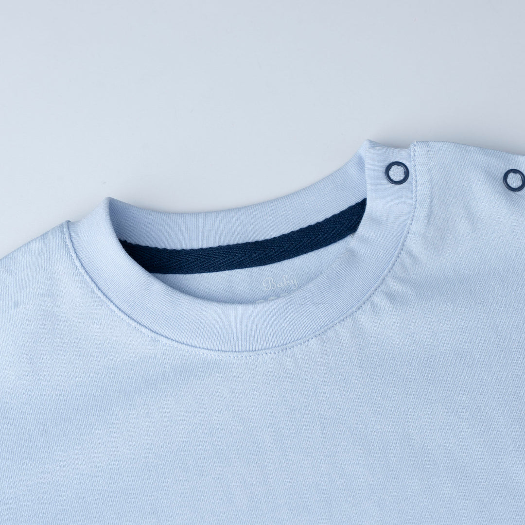 Chambray Dino Print Short Sleeves Top & Long Pants  Set