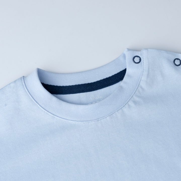 Chambray Dino Print Short Sleeves Top & Long Pants  Set