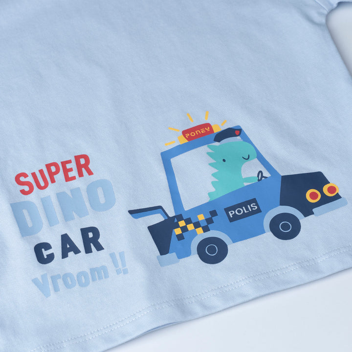 Chambray Dino Print Short Sleeves Top & Long Pants  Set