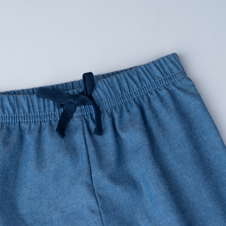 Chambray Dino Print Short Sleeves Top & Long Pants  Set