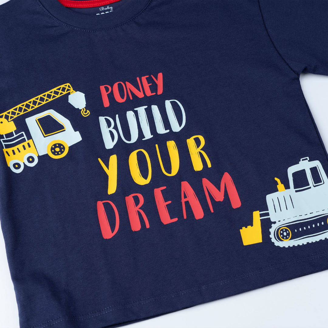 Navy Crane Truck Print Loose Fit Top and Bermuda Set