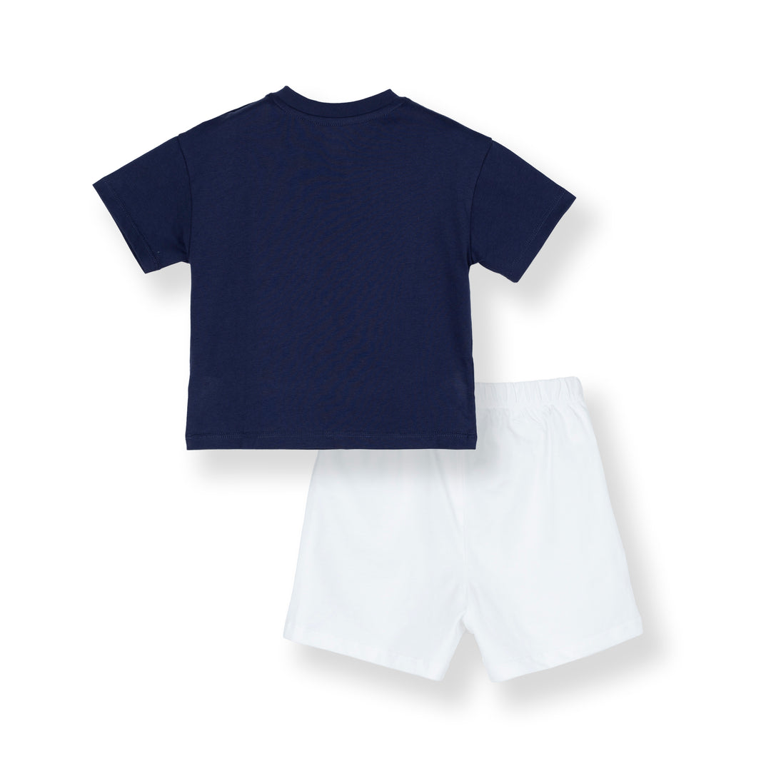 Navy Crane Truck Print Loose Fit Top and Bermuda Set