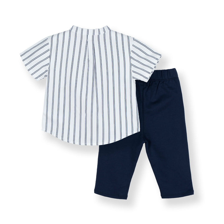 White Excavator Truck Print Short Sleeves Shirt and Long Pants Set