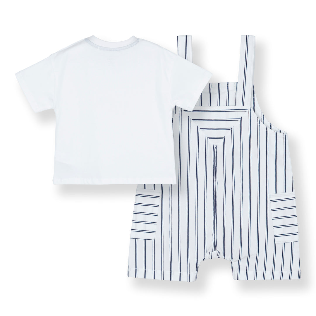 White Loose Fit Top and Stripes Dungaree Set