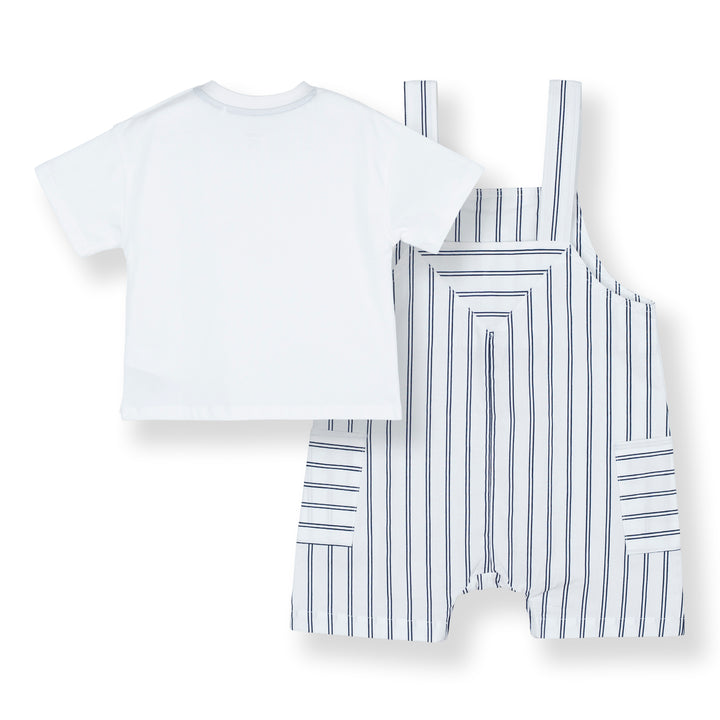 White Loose Fit Top and Stripes Dungaree Set