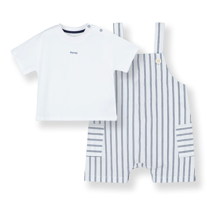 White Loose Fit Top and Stripes Dungaree Set