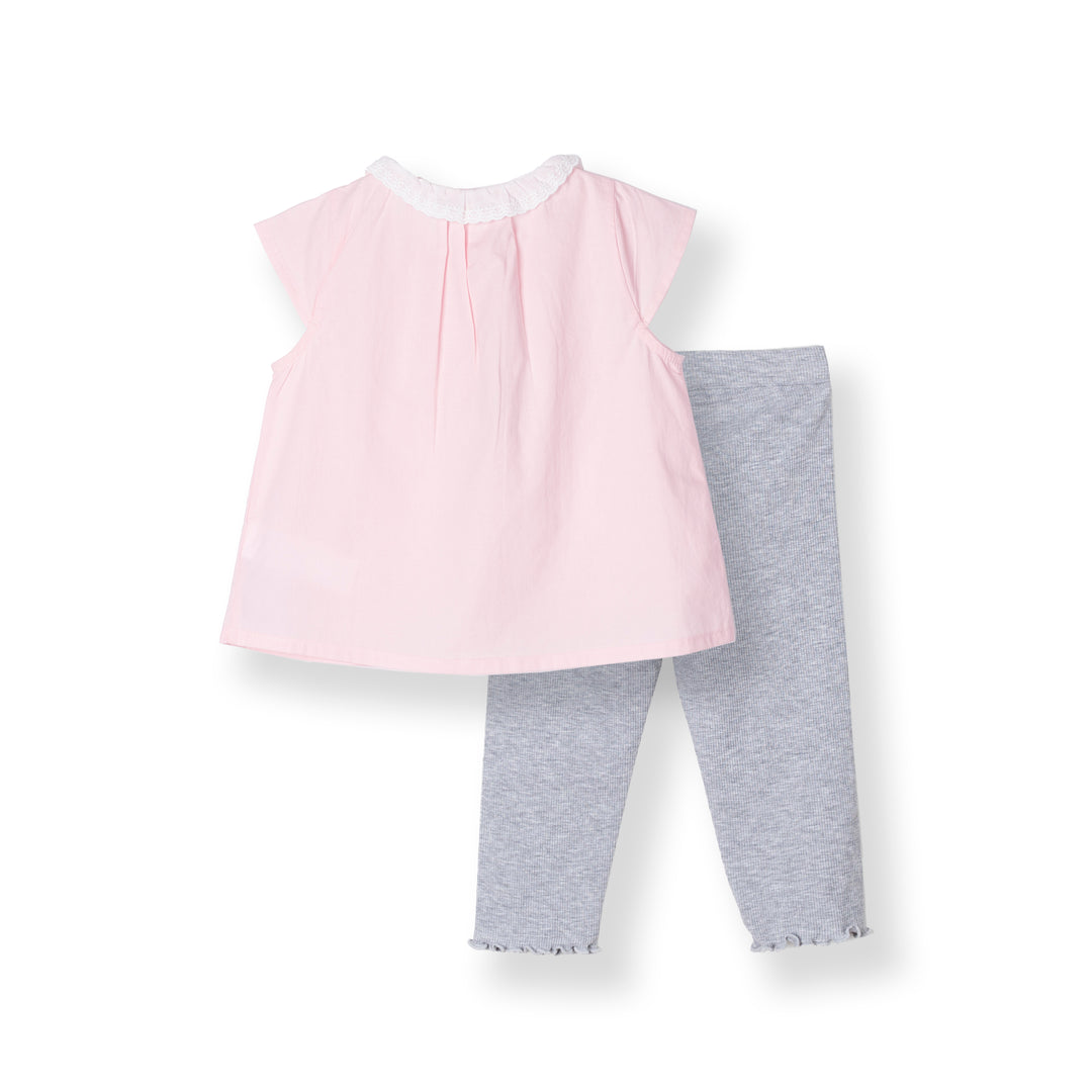 Girls Pink Short Sleeve Blouse and Legging Set