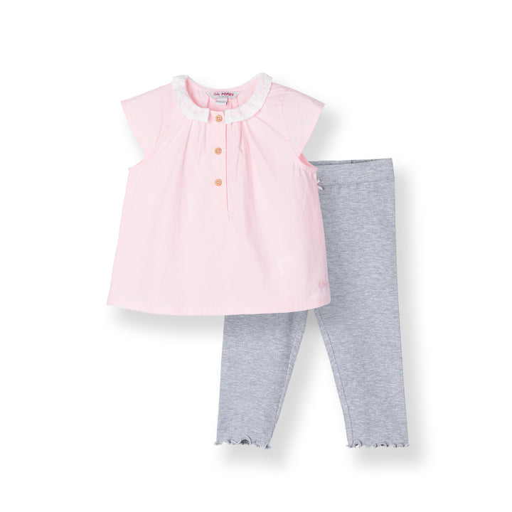 Girls Pink Short Sleeve Blouse and Legging Set