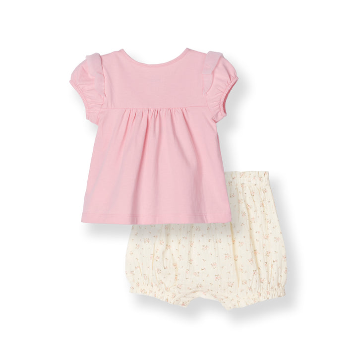 Light Pink Short Sleeve Top and Floral Print Shorts Set
