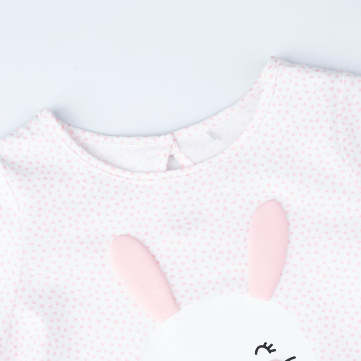 White Dotted with Bunny Prints Long Sleeve Top and Legging Set