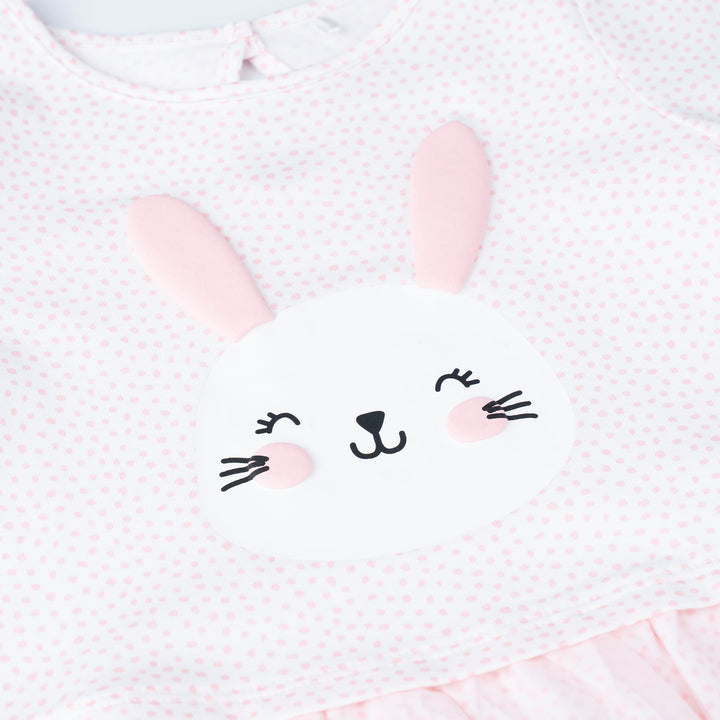 White Dotted with Bunny Prints Long Sleeve Top and Legging Set