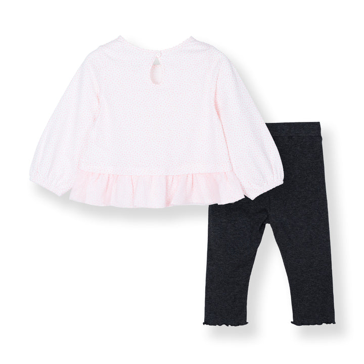 White Dotted with Bunny Prints Long Sleeve Top and Legging Set