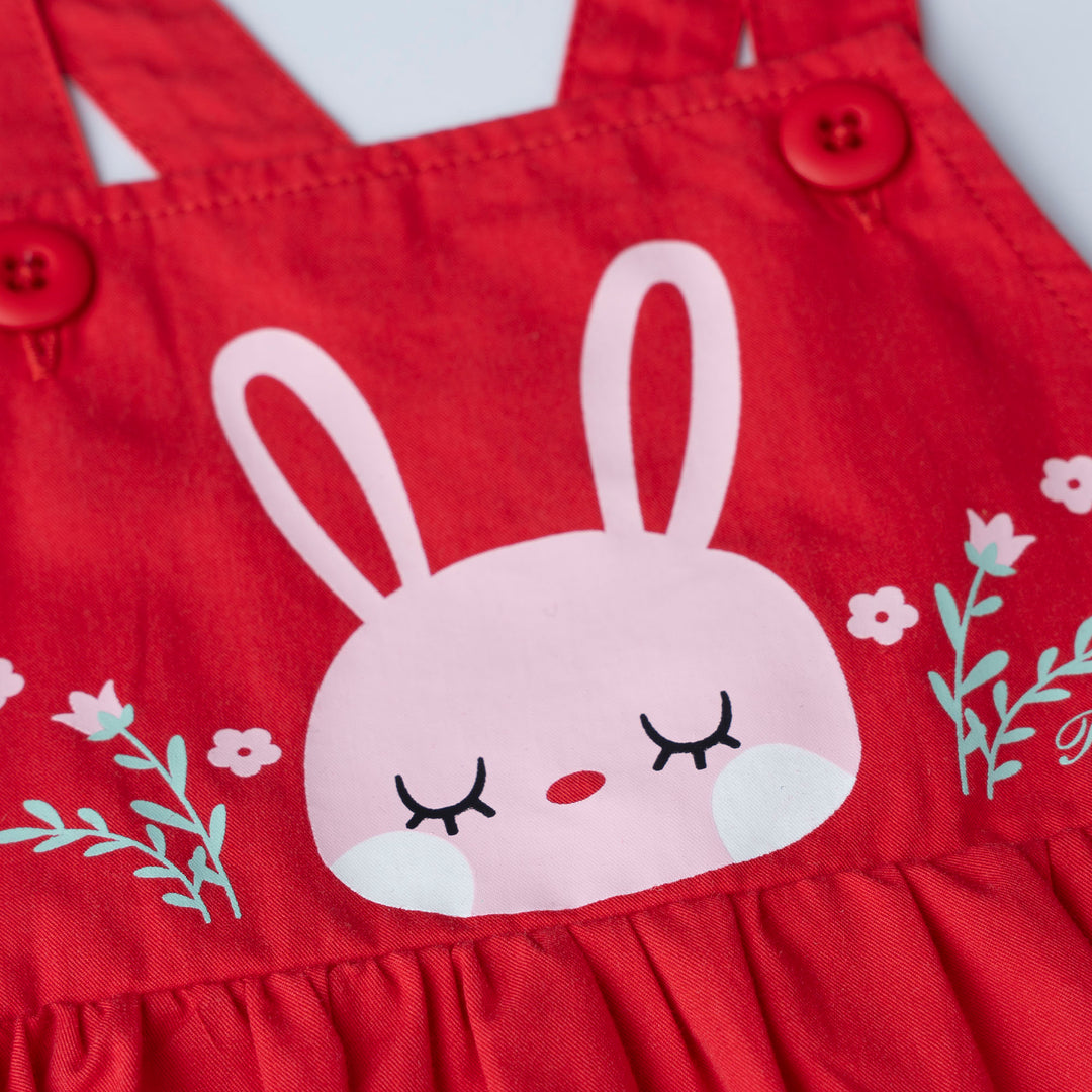 White Short Sleeve Top and Bunny Print Dungaree Set