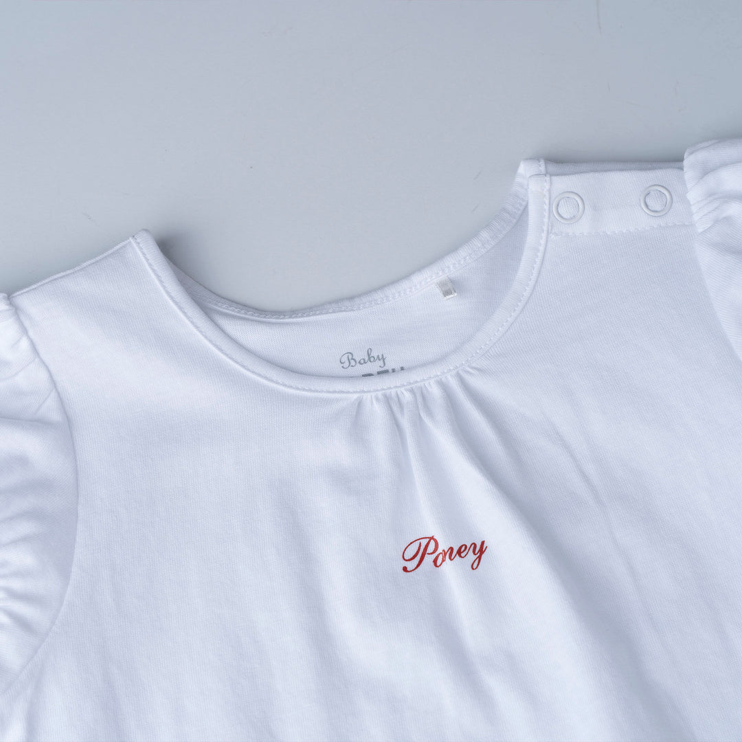 White Short Sleeve Top and Bunny Print Dungaree Set