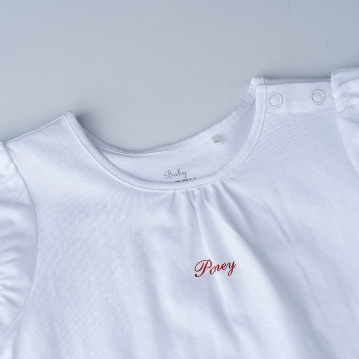 White Short Sleeve Top and Bunny Print Dungaree Set