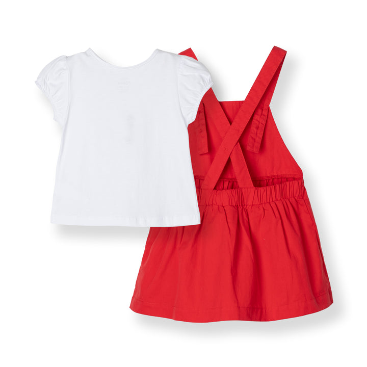 White Short Sleeve Top and Bunny Print Dungaree Set