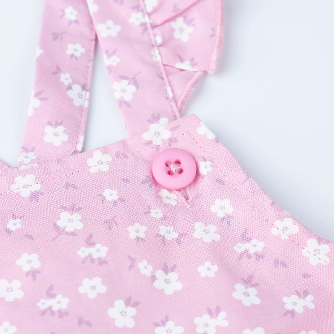 Cream Short Sleeves Top and Floral Print Dungaree Set