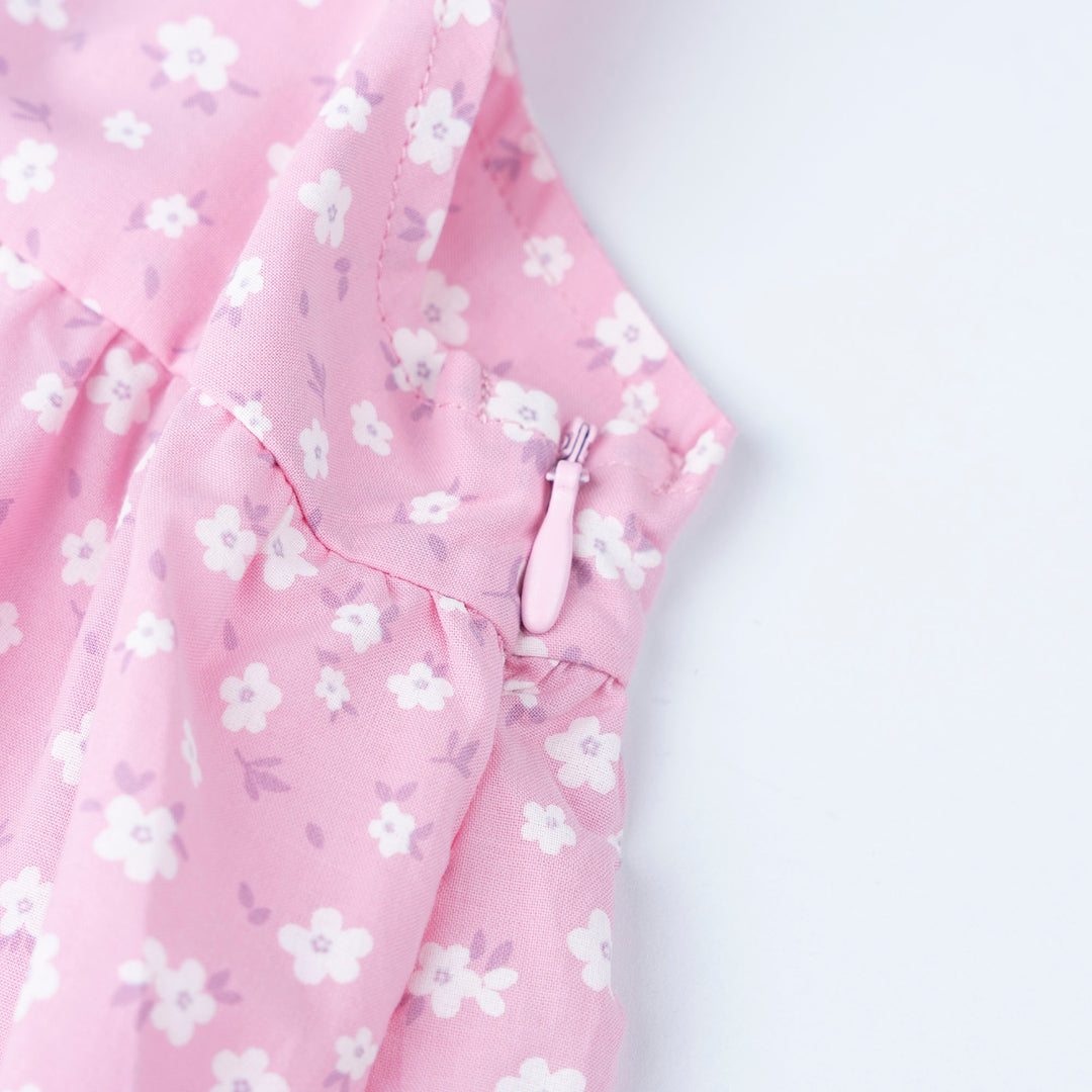 Cream Short Sleeves Top and Floral Print Dungaree Set