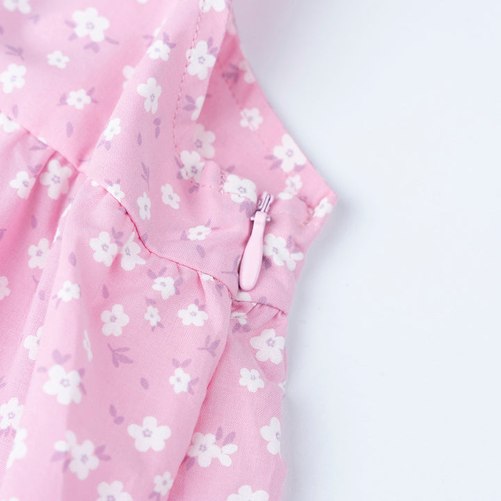 Cream Short Sleeves Top and Floral Print Dungaree Set