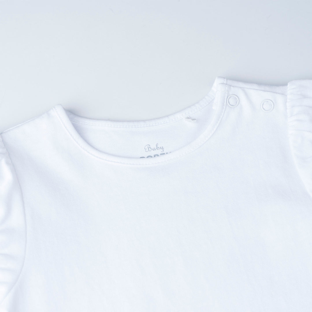 White Dotted with Bunny Prints Long Sleeve Top and Skirt Set