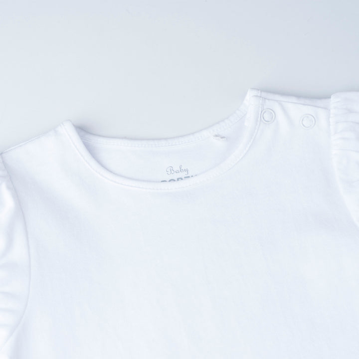 White Dotted with Bunny Prints Long Sleeve Top and Skirt Set