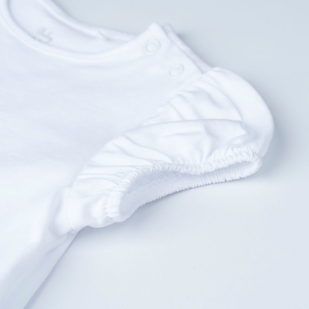 White Dotted with Bunny Prints Long Sleeve Top and Skirt Set