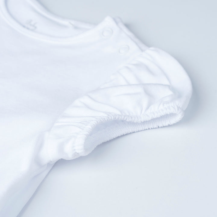 White Dotted with Bunny Prints Long Sleeve Top and Skirt Set