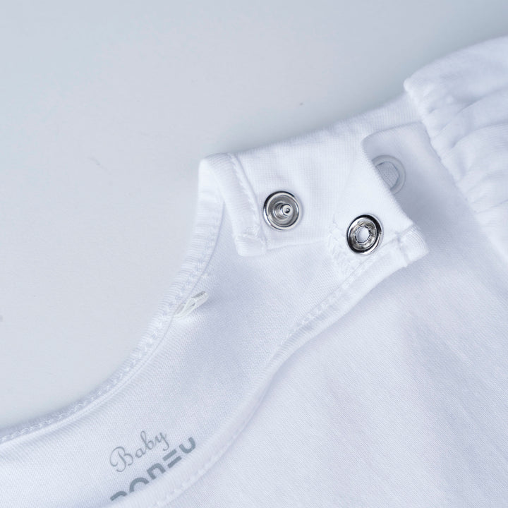 White Dotted with Bunny Prints Long Sleeve Top and Skirt Set