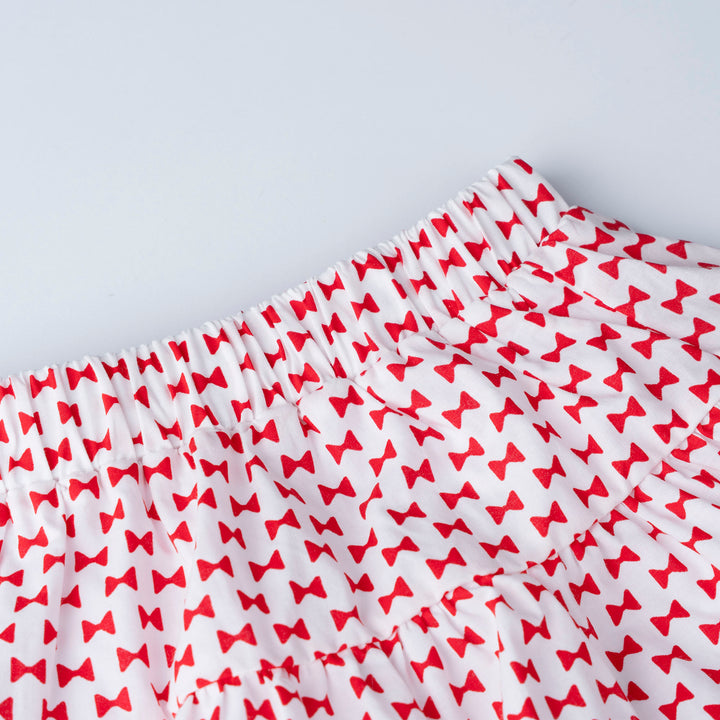 White Dotted with Bunny Prints Long Sleeve Top and Skirt Set