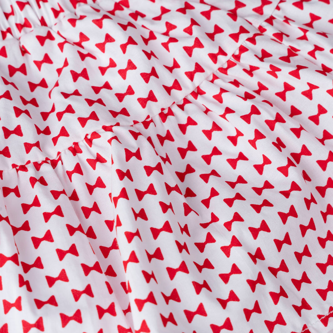 White Dotted with Bunny Prints Long Sleeve Top and Skirt Set