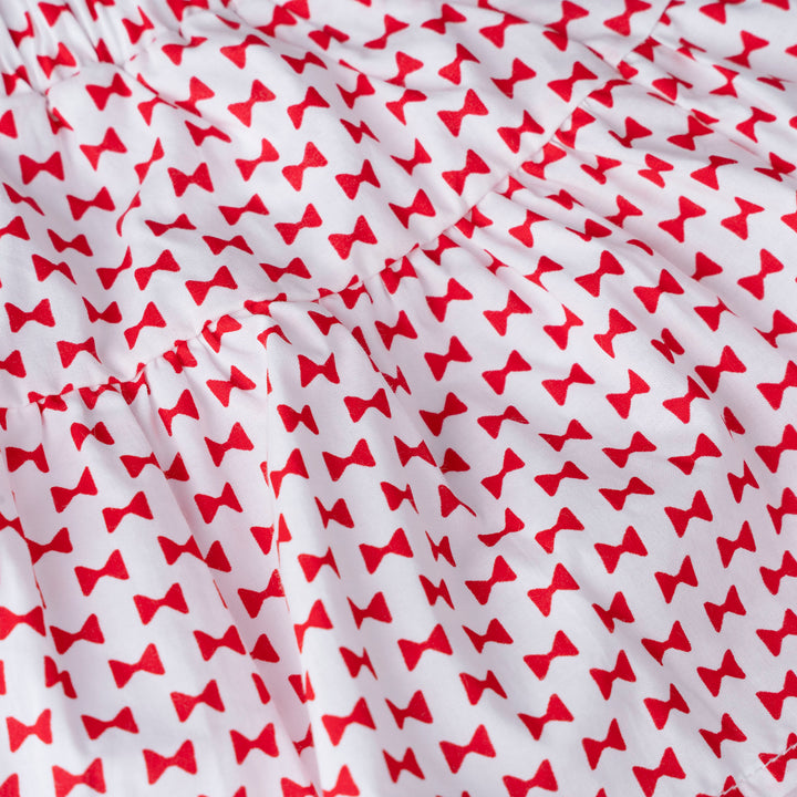 White Dotted with Bunny Prints Long Sleeve Top and Skirt Set