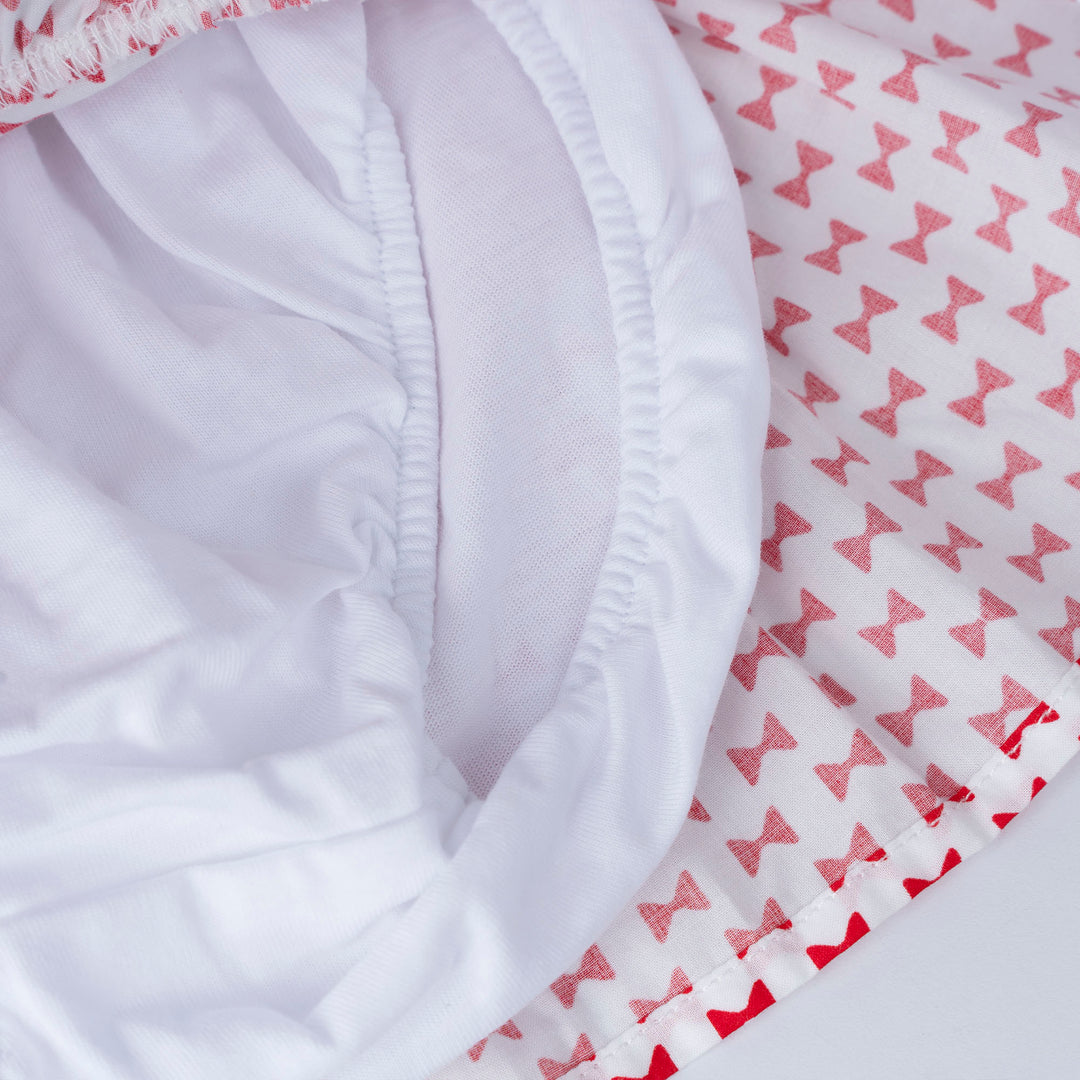 White Dotted with Bunny Prints Long Sleeve Top and Skirt Set