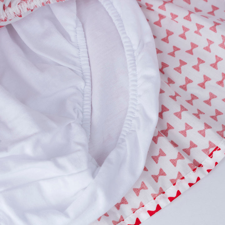 White Dotted with Bunny Prints Long Sleeve Top and Skirt Set